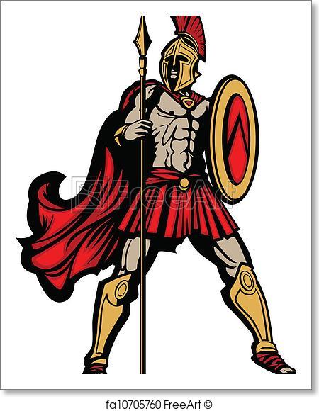 450x580 Free Art Print Of Spartan Mascot Body With Spear And Shield Vector