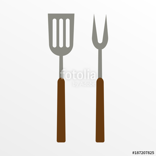 500x500 Bbq Or Grill Tools Icon. Barbecue Fork With Spatula. Vector