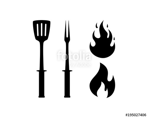 500x400 Cooking Berbecue With Spatula And Fork Tool With Fire Symbol Logo