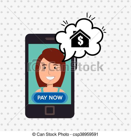 450x470 Woman House Smartphone Speak Vector Illustration Graphic Eps