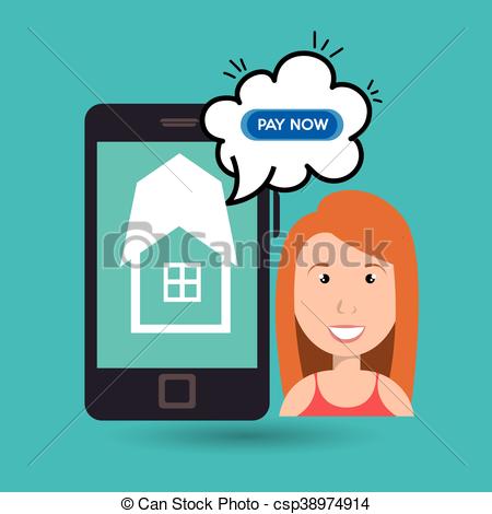 450x470 Woman House Smartphone Speak Vector Illustration Graphic.