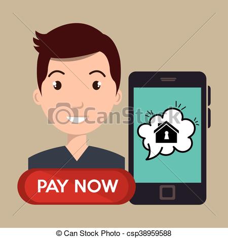450x470 Man House Smartphone Speak Vector Illustration Graphic.