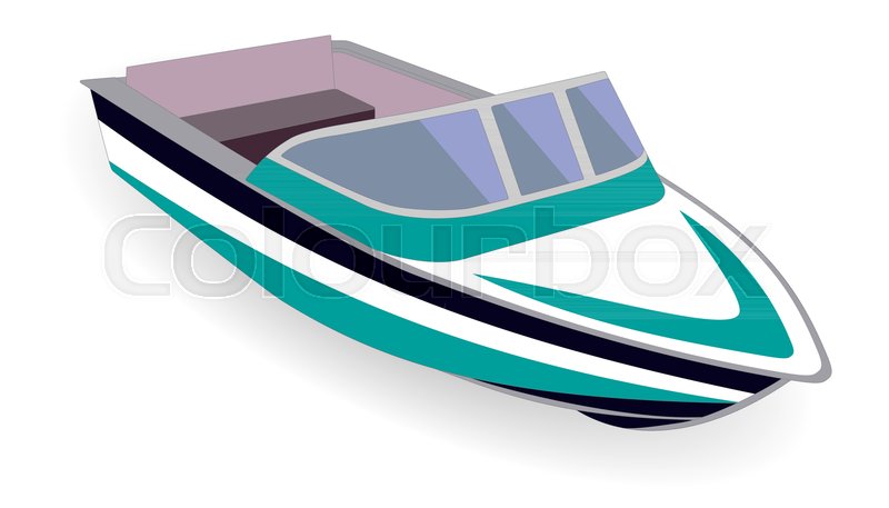 800x457 Cartoon Motor Boat Isolated On White, Vector Illustration Stock