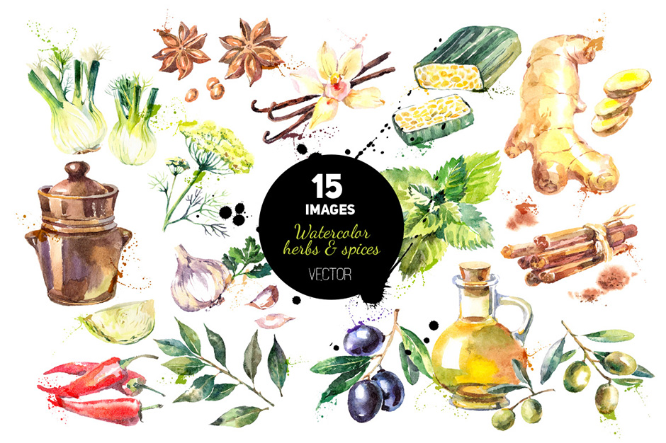 940x626 Watercolor Herbs And Spices Vector Set