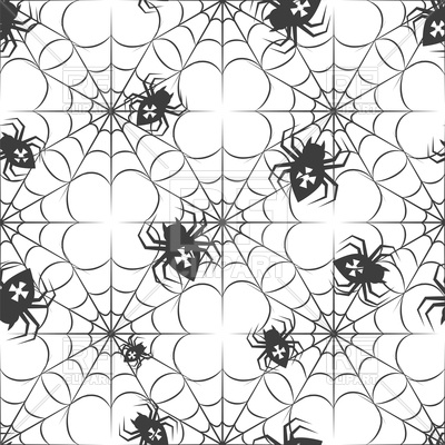 400x400 Monochrome Seamless Pattern With Spiders And Spider Web Vector