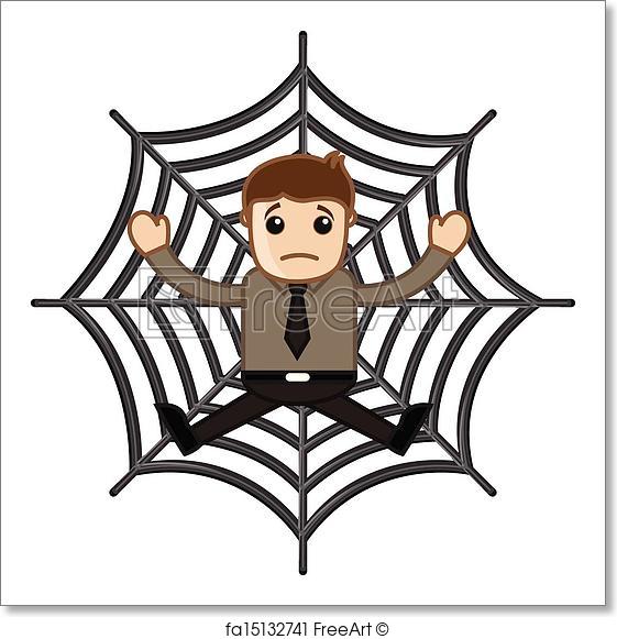 561x581 Free Art Print Of Man Stuck In Spider Web. Drawing Art Of Cartoon