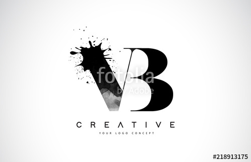 500x322 Vb V B Letter Logo Design With Black Ink Watercolor Splash Spill