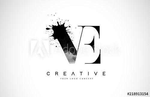 500x322 Ve V E Letter Logo Design With Black Ink Watercolor Splash Spill