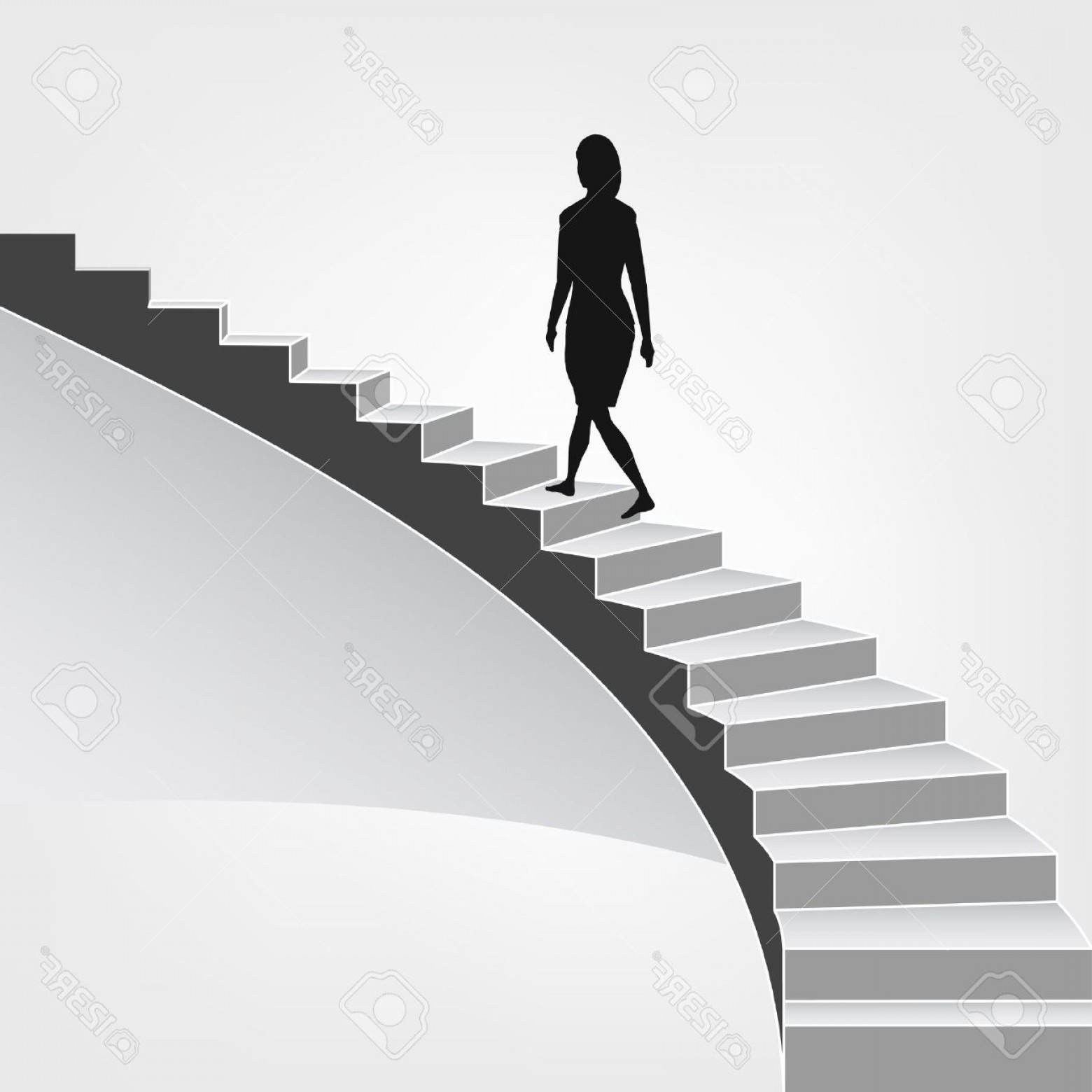 1560x1560 Photostock Vector Woman Walking Up On Spiral Staircase