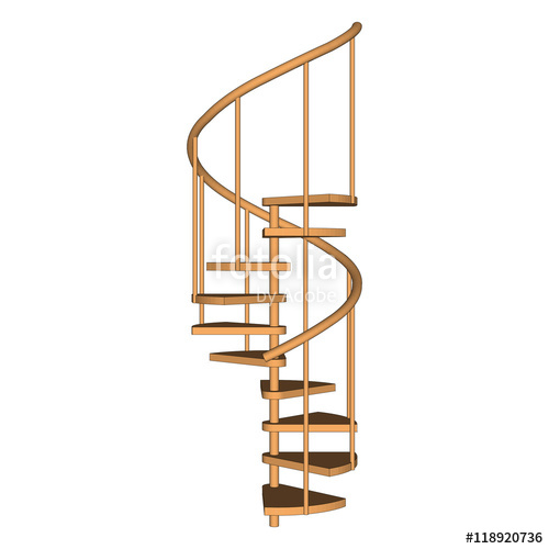 500x500 Spiral Staircase Wooden Isolated. Side View. Vector Illustration
