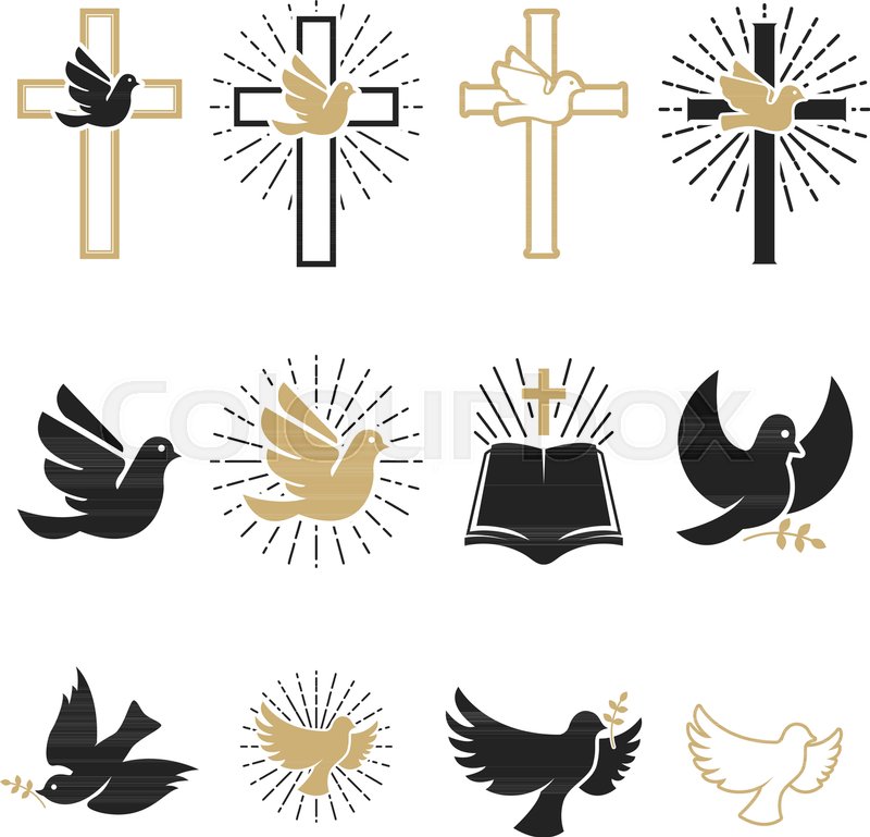 800x769 Set Of Religious Signs. Cross With Dove, Holy Spirit, Bible