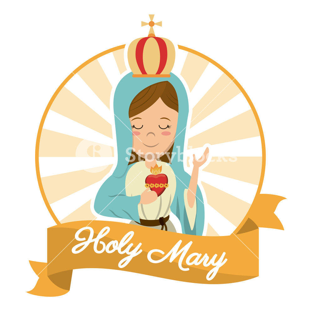 1000x1000 Holy Mary Sacred Heart Belief Spirit Image Vector Illustration