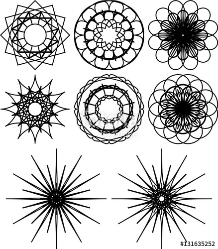 438x500 Set Of Eight Spirograph Shapes. Black And White Outline. Flowers