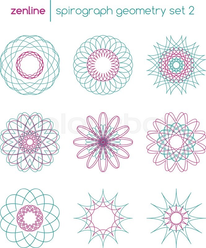 665x800 Vector Linear Spirograph Circles, Spiral Emblems, Abstract Round