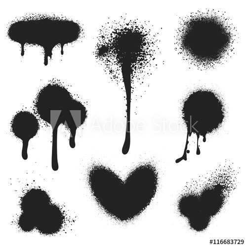 500x500 Spray Paint Vector Set. Paint Splatter Texture Isolated On White