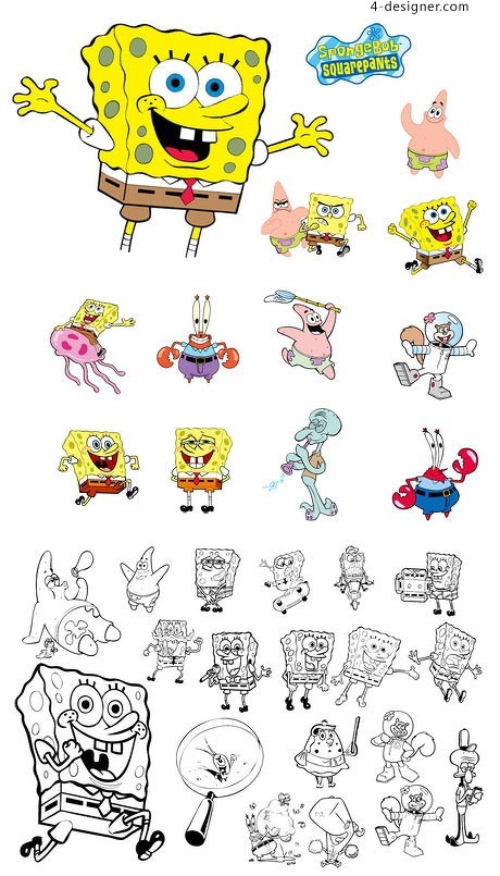 460x805 4 Designer Spongebob Cartoon Vector Illustration