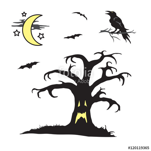 500x500 Halloween Spooky Tree With Face Scene Stock Image And Royalty