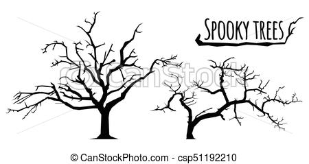450x239 Spooky Trees Silhouettes On The White Background.