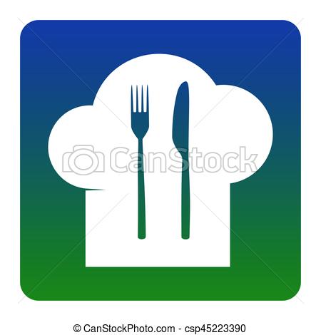 450x470 Chef Hat And Spoon, Fork, Knife Sign. Vector. White Icon