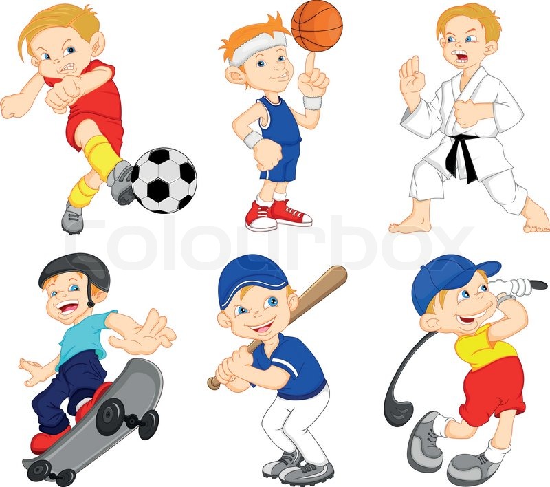 800x708 Funny Boy Cartoon Character Doing Sport Stock Vector Colourbox