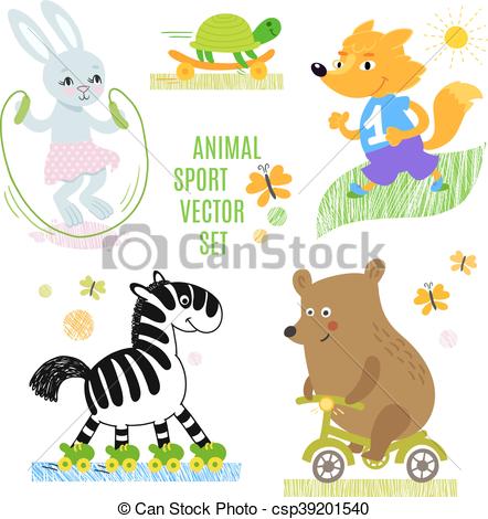 442x470 Animals Sport Vector Illustration Set. Animals Sport Background.