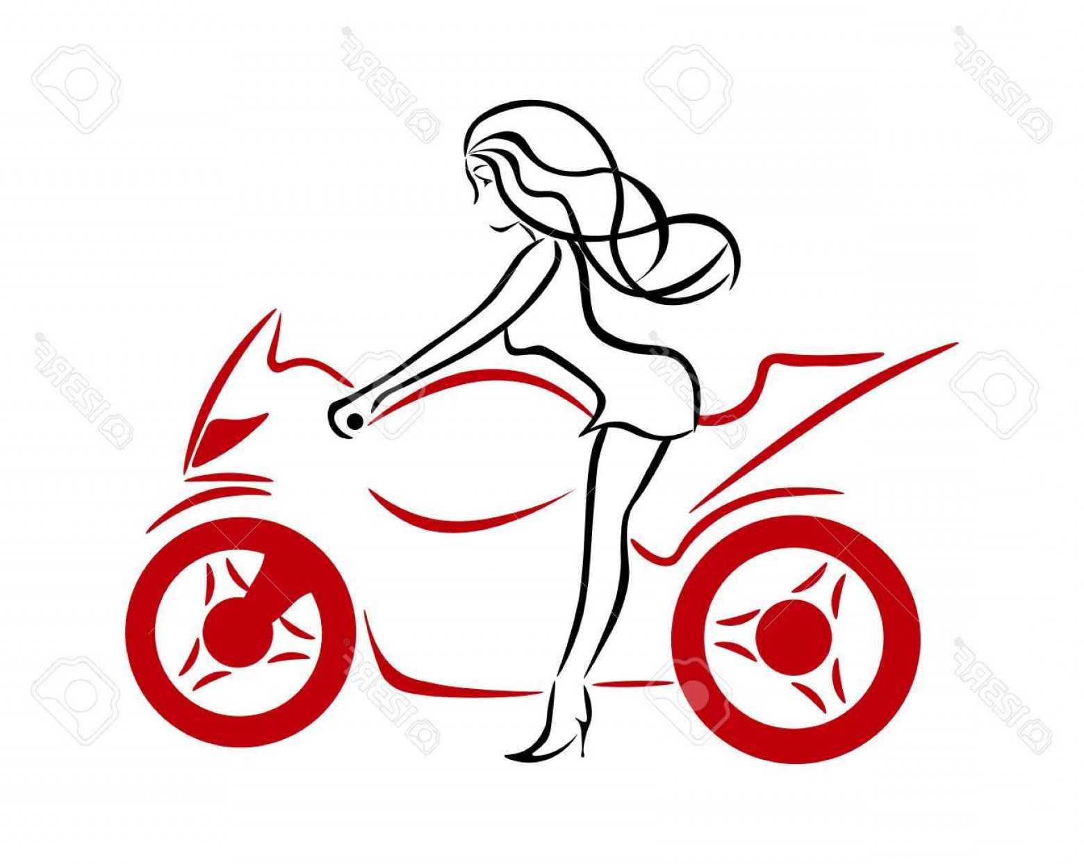 1560x1244 Photostock Vector Silhouette Of A Girl On A Red Motorcycle