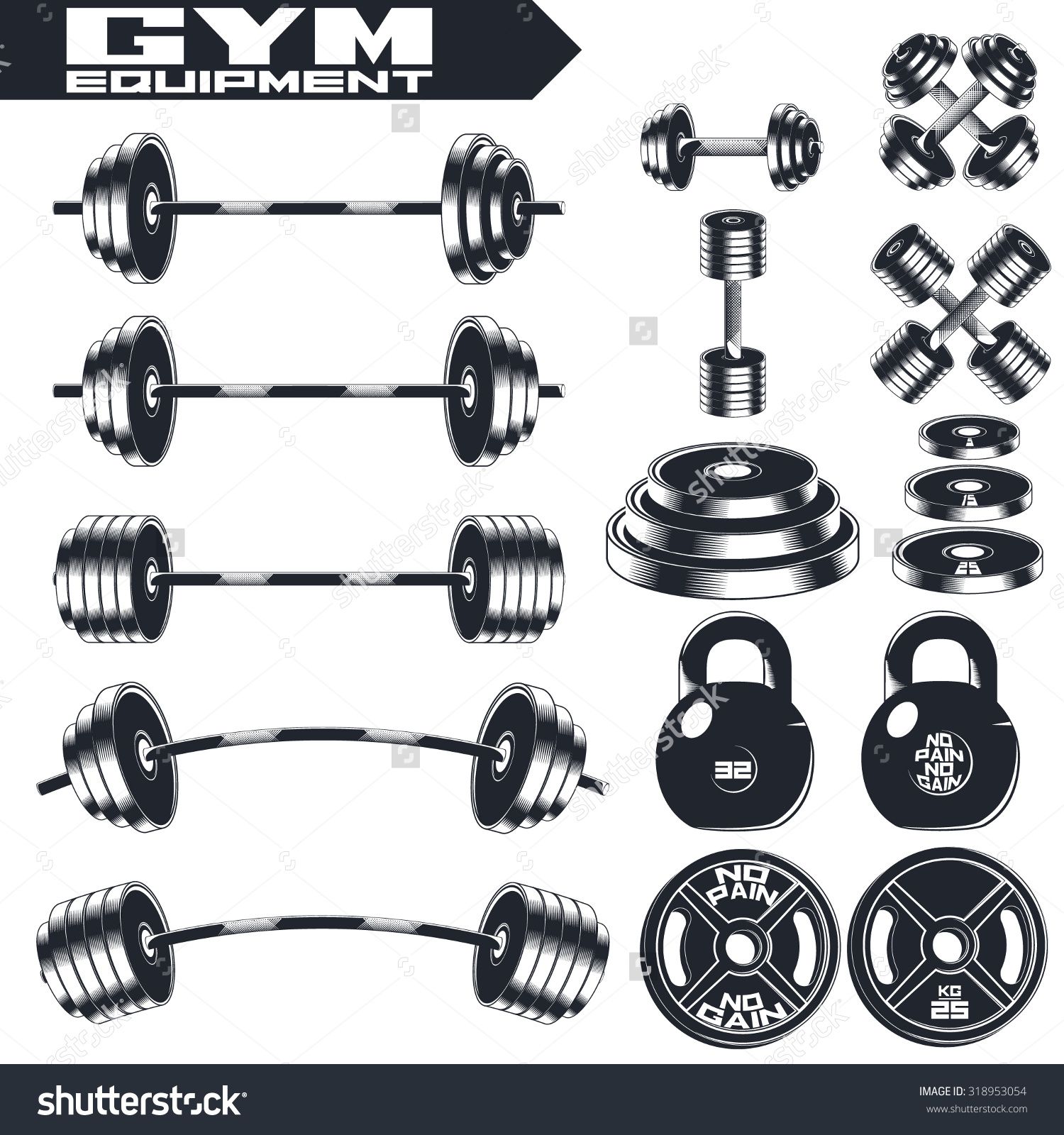 1500x1600 Gym Equipment Of Vintage Fitness. Design Elements. Emblem, Logo