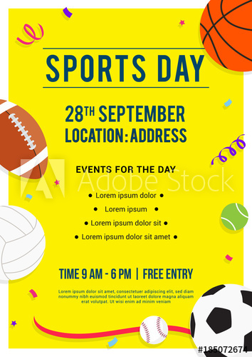 354x500 Sports Day Poster Invitation Vector Illustration, Sport Equipment