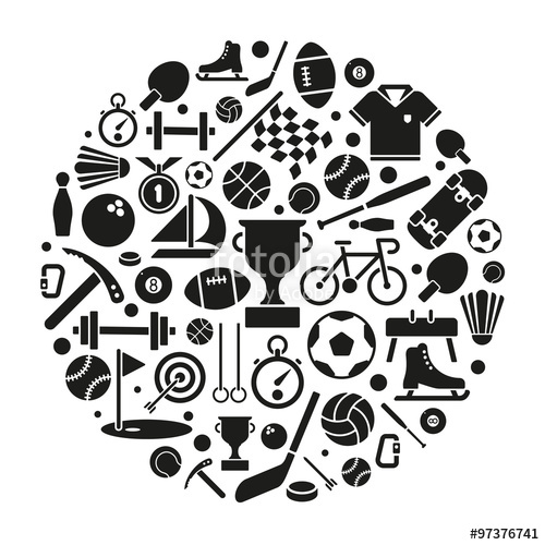 500x500 Sports Symbols Vector Illustration. Variety Of Sports Equipment