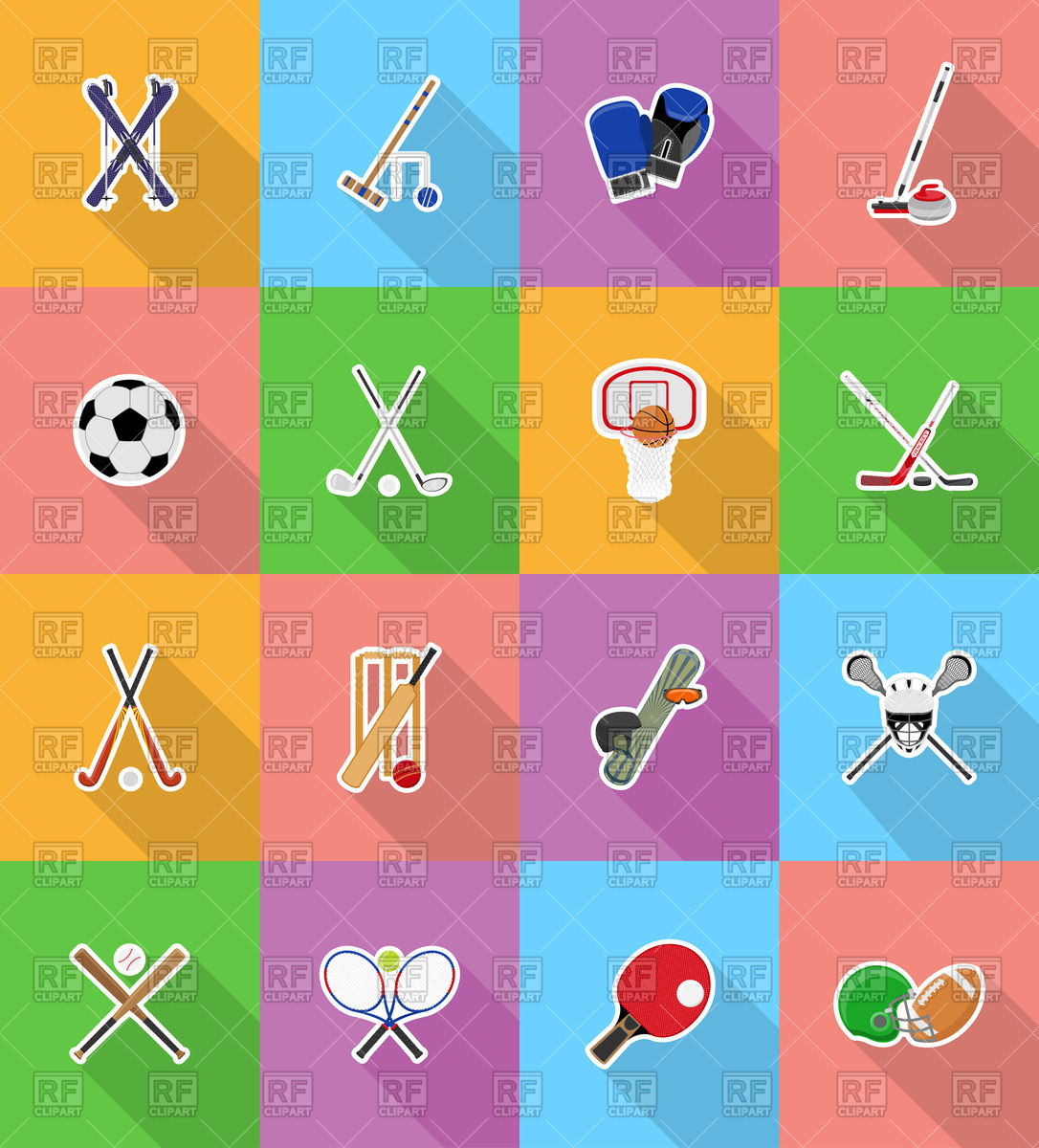1086x1200 Set Of Sport Equipment Icons Football, Cricket, Hockey, Skiing
