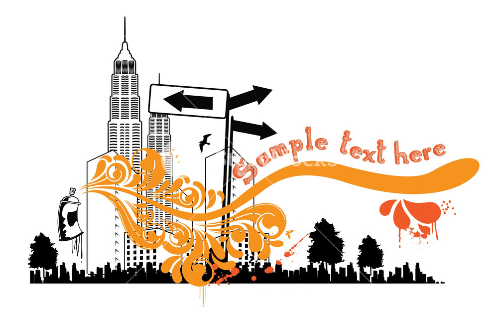 1000x644 Urban Background With Spray Can Vector Illustration Royalty Free