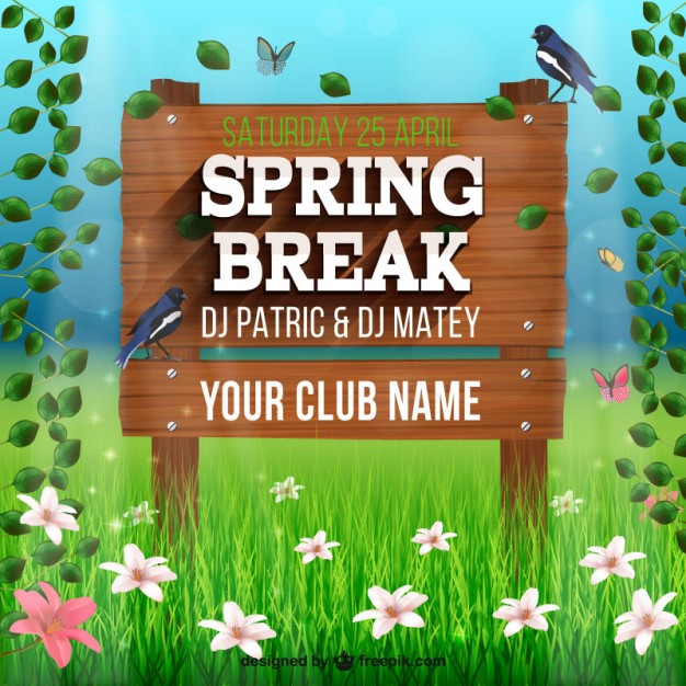 626x626 Wooden Sign For Spring Break Party Vector Free Download