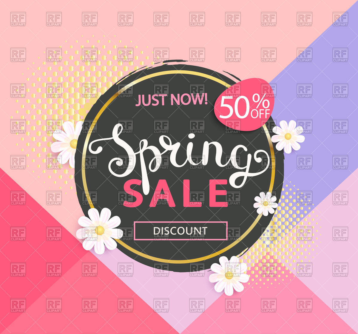 1200x1120 Circle Spring Sale Design With Daisies Vector Image Vector