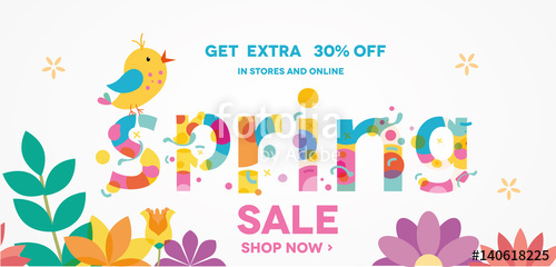 500x240 Spring Sale Banner With Bird, Sale Poster, Sale Flyer, Sale Vector