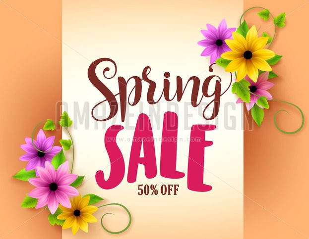 623x483 Spring Sale Vector Banner Design With Colorful Flowers