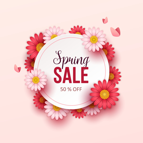 600x600 Cute Flower Frame With Spring Sale Background Vector 01