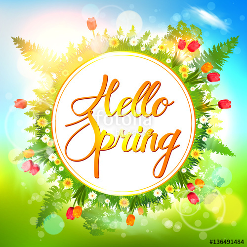 500x500 Spring Background. Hello Spring Vector Card. Stock Image And
