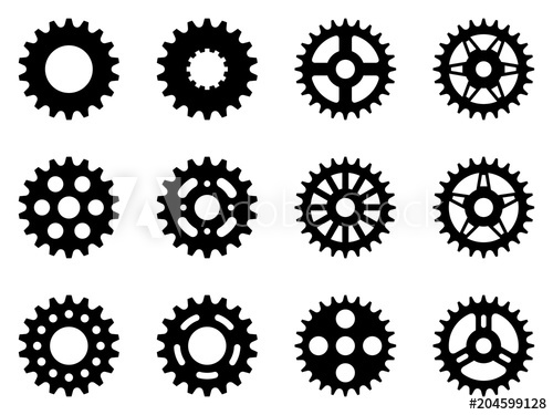 500x375 Sprocket Wheel Icon Set. Silhouette Vector