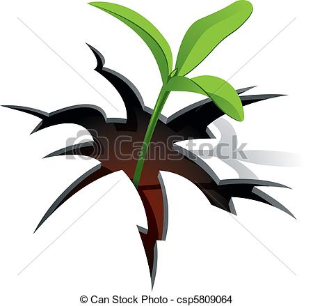 450x439 Spring Sprout. Young Plant Break Through White Background. Vector