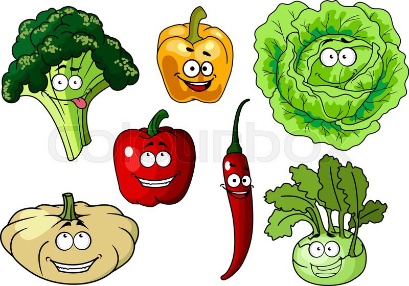 800x560 Fresh Healthy Cartoon Vegetables Characters With Beaming Smiles