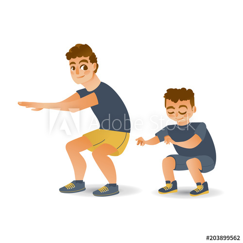 500x500 Cartoon Young Kid Boy And Adult Man In Athletic Clothing Doing