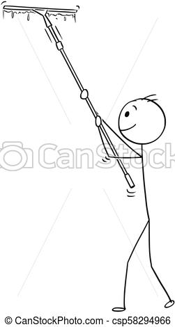 251x470 Cartoon Of Man Cleaning Window With Long Squeegee. Cartoon Stick
