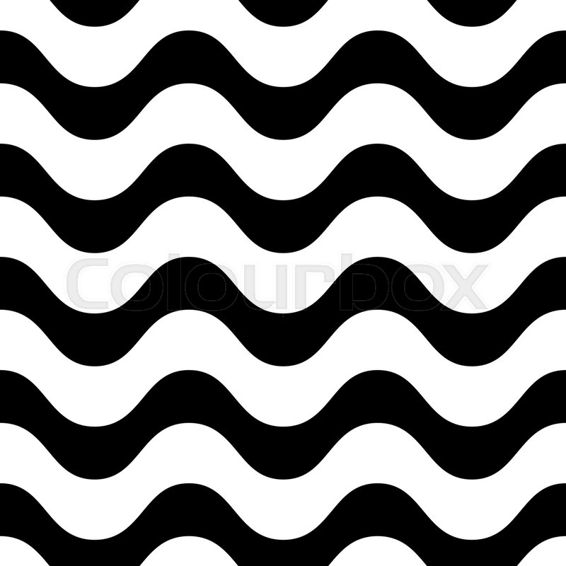 800x800 Horizontal Wavy Lines Vector Seamless Pattern, Black And White