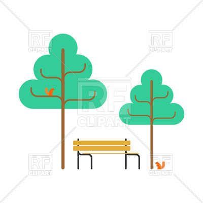 400x400 Park Trees, Bench And Squirrel Vector Image Vector Artwork Of