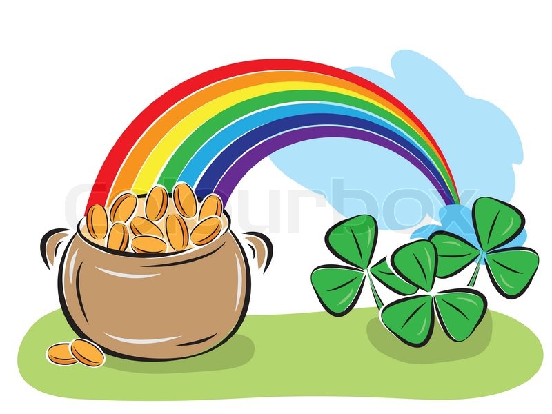 800x600 St Patrick Day Pot With Coins, Rainbow And Shamrocks Stock