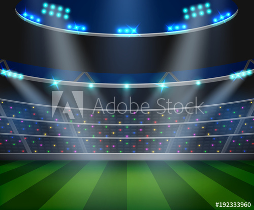 500x413 Football Arena Field With Bright Stadium Lights Design. Vector
