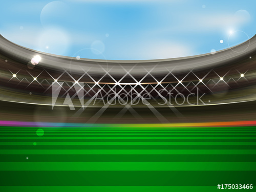 500x375 Soccer Stadium Vector Banner. Football Arena With Spotlights