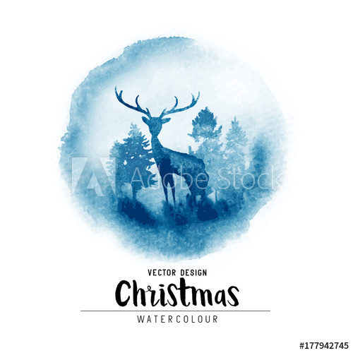 500x500 A Winter Christmas Watercolor Scene With Christmas Trees And A