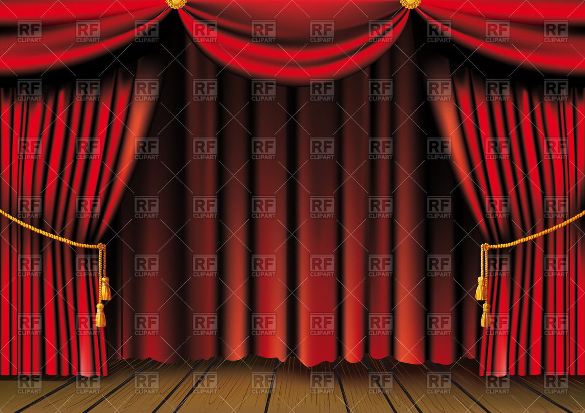 1200x846 Theater Wooden Stage With Red Curtains With Tassels Vector Image