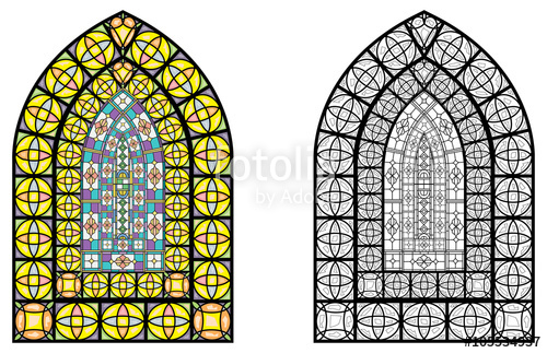 500x323 Church Stained Glass Windows, Vector Illustration In Color And